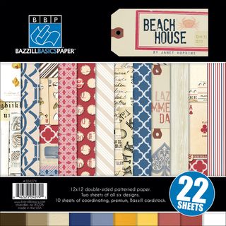 Beach House Multi Pack Paper 12"X12" 22 Sheets 6 Double Sided Designs + 10 Cardstocks Bazzill Paper Packs