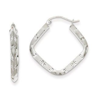 14k White Gold Diamond Cut 2.75mm Square Hoop Earrings Jewelry