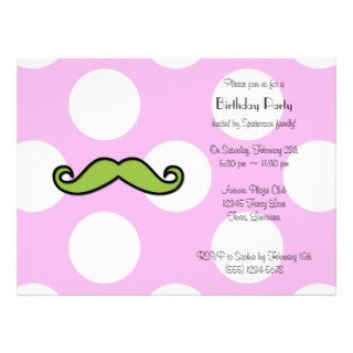 Curly Moustache, Polka Dots   Black Green Pink Announcement