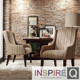 INSPIRE Q Jourdan Mocha Brown Stripe Sloped Arm Hostess Chair INSPIRE Q Dining Chairs