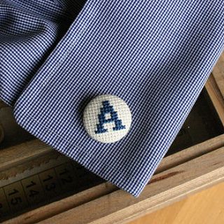 cross stitch alpha omega cufflinks by handstitched with love