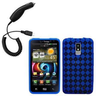 Cbus Wireless Blue Diamond Flex Gel Case / Skin / Cover & Car Charger for LG Spectrum / VS920 Cell Phones & Accessories