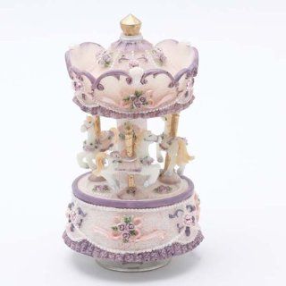 Laxury 3 horse Carousel Music Box, Purple&yellow&white Shade, Play the Castle in the Sky Tune, Model 34   Jewelry Music Boxes
