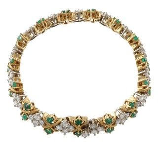 18k Gold 4 7/8ct TDW Diamond and Emerald Bracelet (I J, SI1 SI2) Estate and Vintage Bracelets