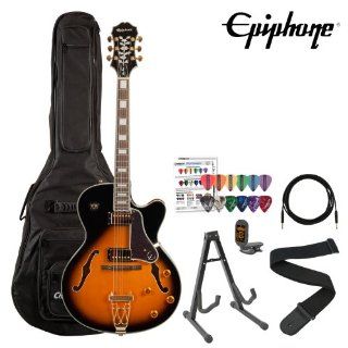 Epiphone Joe Pass Emperor II Vintage Sunburst Electric Guitar Kit with Gig Bag, Stand, Strap, Cable, Tuner & Pick Sampler Musical Instruments