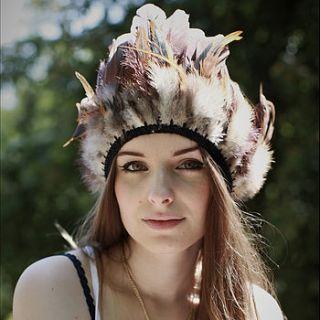 brown feather headdress by anna lou of london