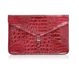 Unisex Genuine Leather Apple Macbook Air 13.3 Inch Laptop Carrying Bag with Crocodile Print Red Computers & Accessories