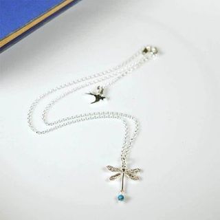 silver and turquoise dragonfly necklace by victoria jill