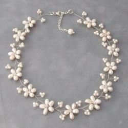 Intricate White Pearl Flower Link Necklace (3 10 mm) (Thailand) Necklaces