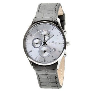 Skagen Men's 329XLSLC Silver Dial Chronograph With Black Leather Band Watch Skagen Watches