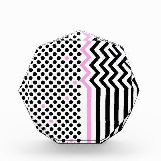 Chic Polka Dots Pink Black Chevron Stripes Pattern Acrylic Award