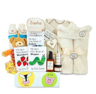 Organic New Baby Shower Gift Basket with Eric Carle Books  Baby
