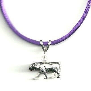 Sterling Silver Panther Pendant Wild Cat Jewelry with 16" Purple Satin Cord