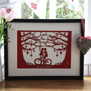 romantic bicycle papercut or print by mimi & mae