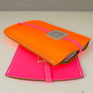 flourescent personalised leather phone cover by deservedly so