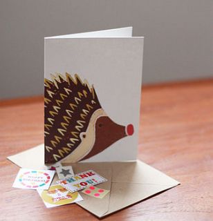 heidi hedgehog card with stickers by owl & cat designs