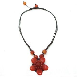 Cotton Rope Charming Orange Carnelian Flower Necklace (Thailand) Necklaces