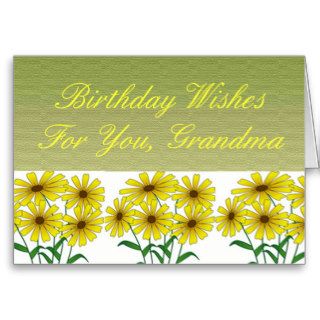 Birthday Wishes Grandma, yellow daisies on green Greeting Cards