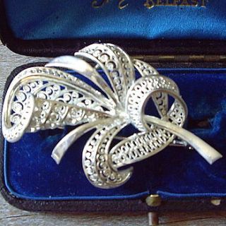 vintage silver filigree foliage brooch by ava mae designs