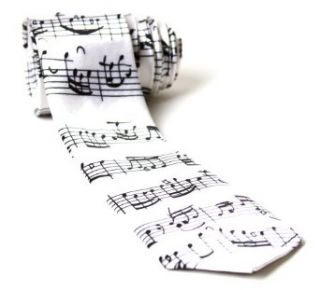 Trendy Skinny Tie   White and Black Music Sheet + GT Tote Bag Clothing