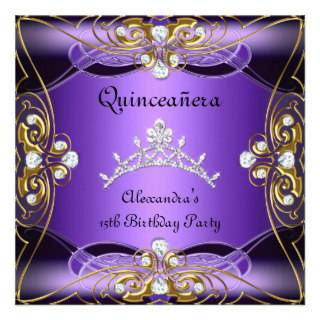 Quinceanera 15th Birthday Purple Black Silver Gold Invitations 