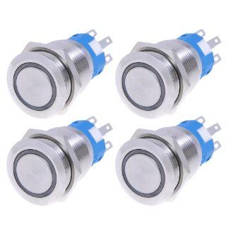 4pcs 19mm 12v *Blue* Led Stainless Switch 5 Pins Latching Push Button Waterproof   Electrical Outlet Switches  