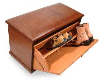 Cedar leather ottoman shoe chest, 'Nicanor'  