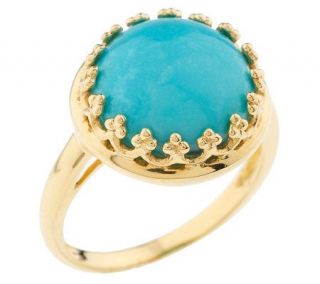 Round Turquoise Ring w/ Crown Bezel 14K Gold —