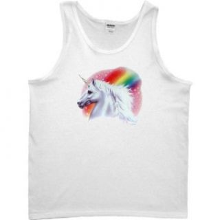 MENS TANK TOP  WHITE   LARGE   Rainbow Unicorn with Glitter Accents Clothing