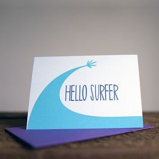 hello surfer greetings card by rebecca j kaye