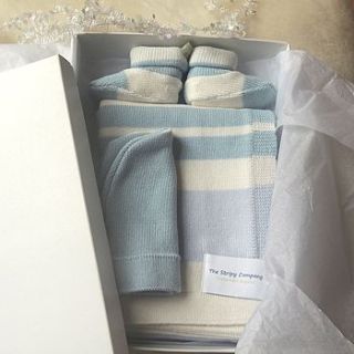 cotton stripy newborn shawl gift set by the stripy company