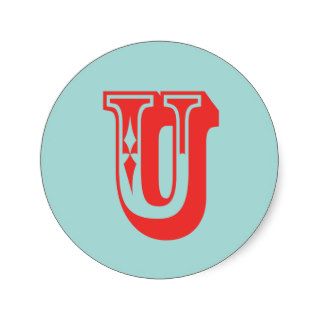 Letter U carnival style monogram initial favor Round Stickers
