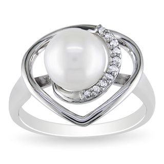 Miadora Sterling Silver Pearl and Diamond Ring (8 8.5 mm) Miadora Pearl Rings