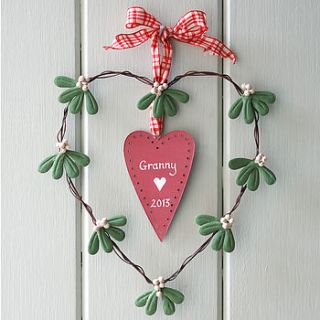 personalised heart mistletoe wreath by chantal devenport designs