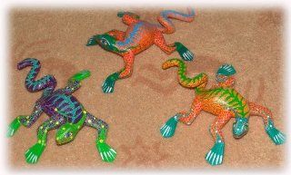 Oaxacan Wood Carving   Coiled Tail Iguana/Lizard  Carving Sets  