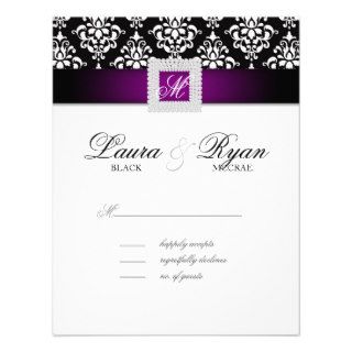 RSVP Wedding Reply Card Jewel Black Purple White Personalized Invite