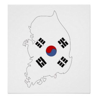 South Korea Flag Map full size Posters