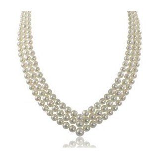 14K 4 7mm graduated 3 strand freshwater cultured pearl necklace, 16/17/18" Jewelry
