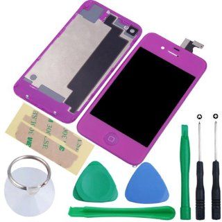 Replacement Full Set Front Housing LCD Display & Touch Screen Digitizer Assembly With Home Button + Back Cover Housing + 8 Pcs Phone Repairing Tools Kit Compatible For iPhone 4S GSM(AT&T)  Light Purple Cell Phones & Accessories