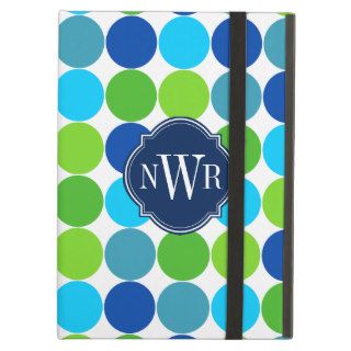 Trendy Blue and Green Polka Dot Pattern Monogram iPad Folio Cases