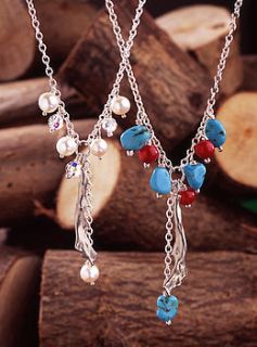 coral and turquoise charm style necklace by jane davis jewellery
