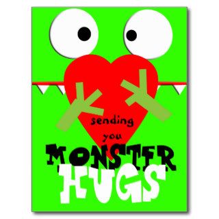 cute silly cartoon smile monster hugs post card