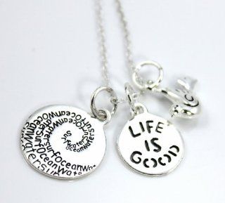 Inspirational Silver Tone Necklace, 18" Life is Good, Peace, Dove Triple Charm Pendant Necklace Unwritten Jewelry