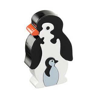 jigsaw wooden penguin and baby by little butterfly toys