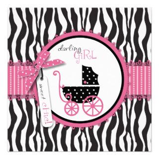 Zebra Print & Baby Carriage Baby Shower Custom Invitation