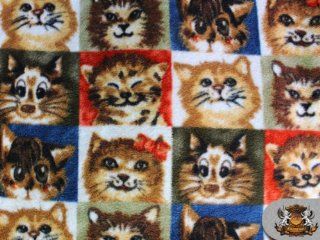 Fleece Printed FUNNY KITTY FACES Fabric / 58'' W / Sold by the yard S 354
