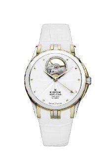 Edox Men's 85012 357J AID Grand Ocean Automatic Gold PVD White Leather Window Watch Watches