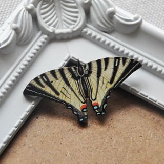black & cream wooden butterfly brooch by artysmarty