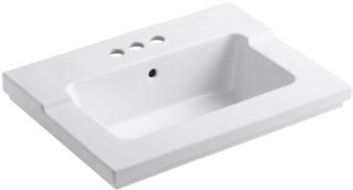 KOHLER K 2979 4 0 Tresham One Piece Surface and Integrated Lavatory with 4 Inch Centerset Faucet Drilling, White   Bathroom Vanities  