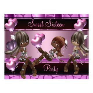 Sweet Sixteen Birthday Party Balloons Pink Girls 3 Personalized Invitation